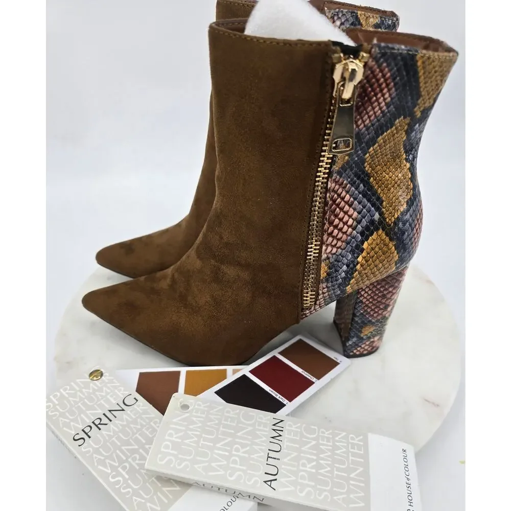Bamboo‎ Faux Suede and Snake Skin Boots